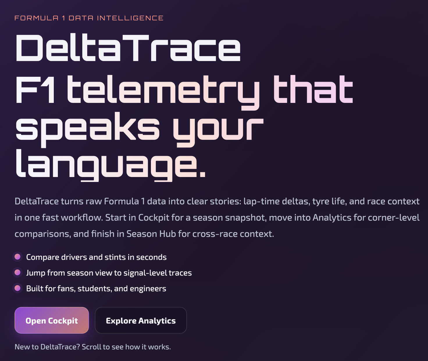 DeltaTrace - F1 telemetry that speaks your language